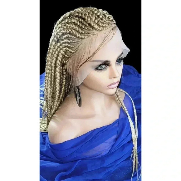 Braided Wigs, Premium 24" Knotless Braids Wig, Feeding Cornrows Blonde Wig - Picture 8 of 15